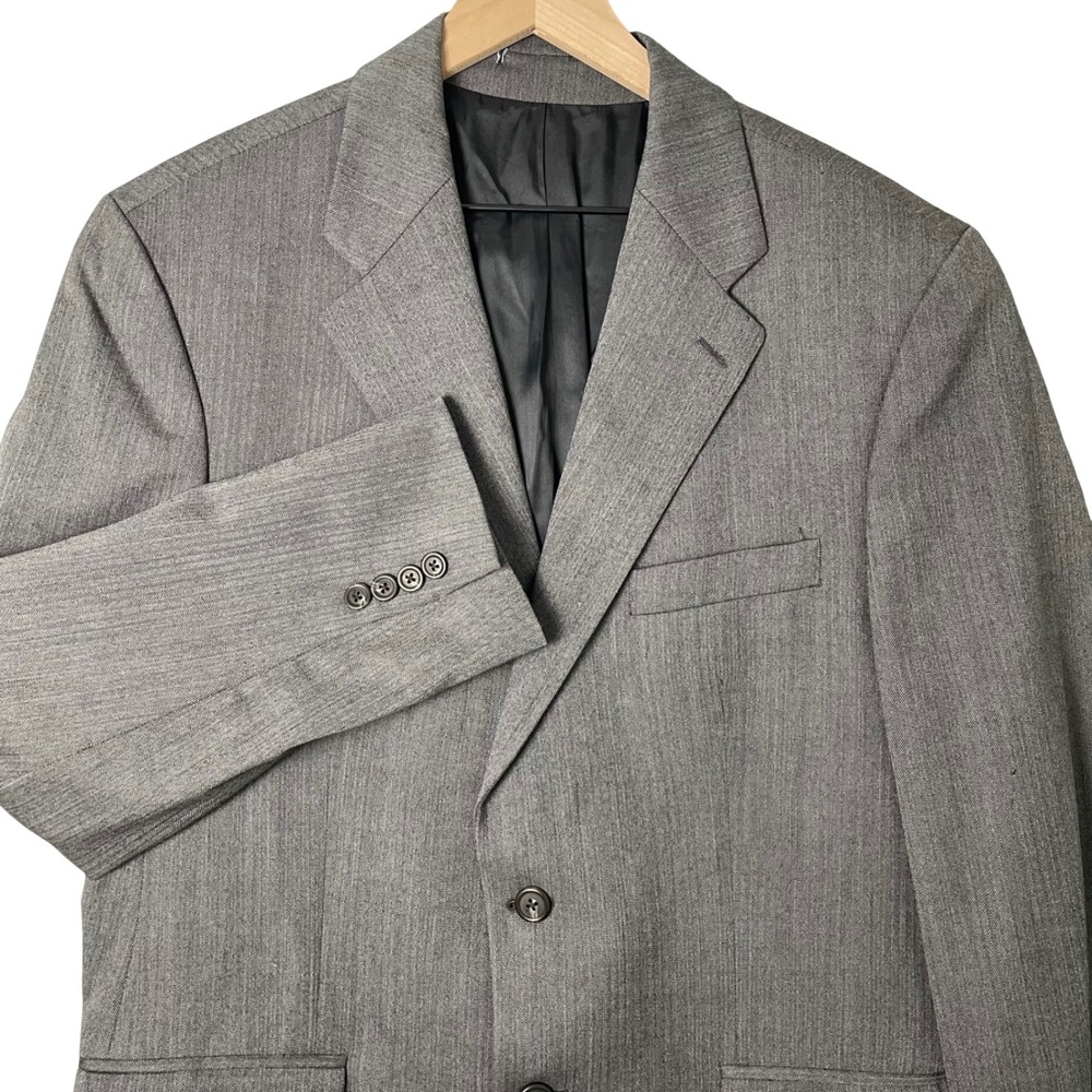 Chaps Ralph Lauren Suit Jacket Mens 42R Grey Herringbone Wool Blazer *READ‎